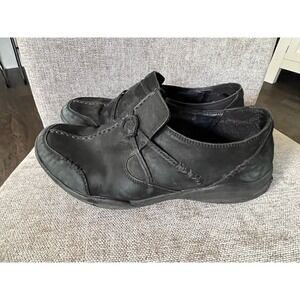 Clarks Wave Walk Stitched Walking Loafer Shoes Women's 8 Wide‎ Black Leather